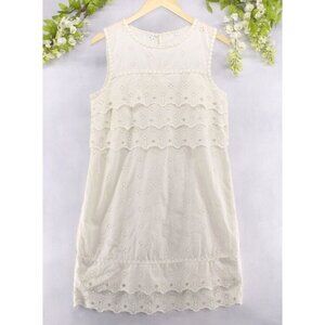 J. Crew Women's Tired Eyelet Cotton Sleeveless Cream Dress Sz 10